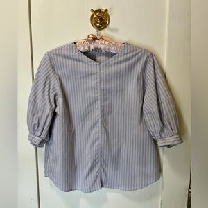 Muji Pinstriped Puffed Sleeve Women's Top - from Japan, rare!